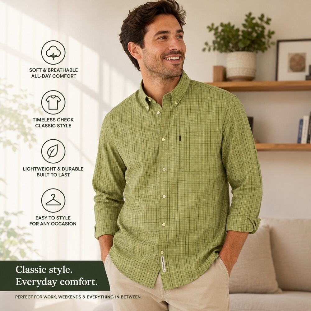 Barbour Summer Tattersall Shirt Mens 3XL Green Plaid Button Down Cotton